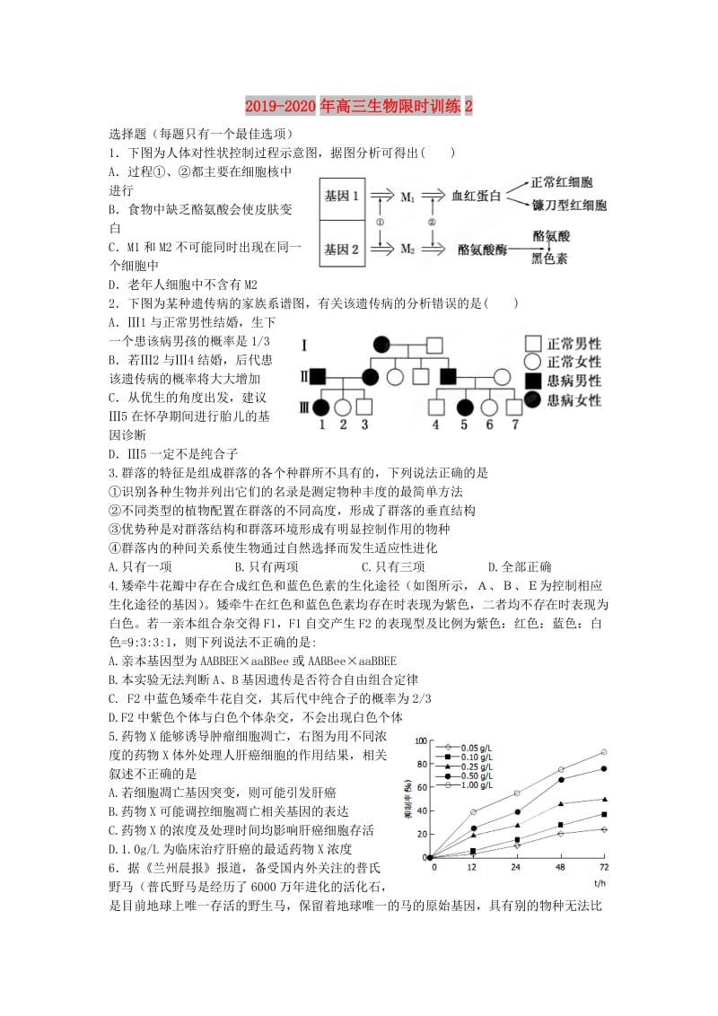 2019-2020年高三生物限时训练2.doc_第1页