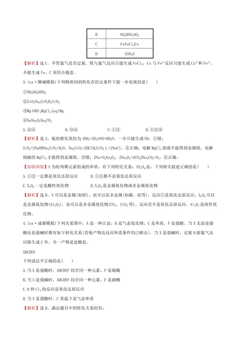 2019-2020年高考化学一轮总复习 专题强化训练（4）元素化合物之间的相互转化（含解析）.doc_第2页