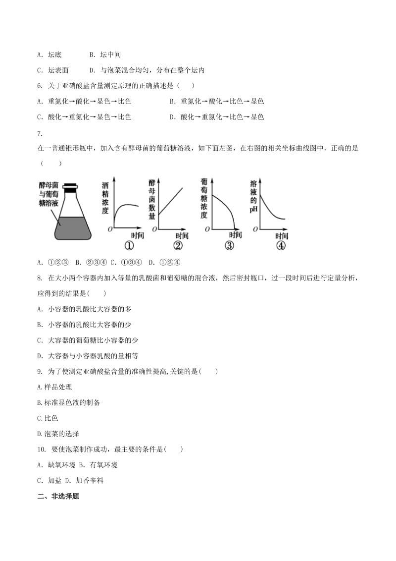 2019-2020年高中生物 1.3制作泡菜并检测亚硝酸盐含量同步作业（含解析）新人教版选修1.doc_第2页