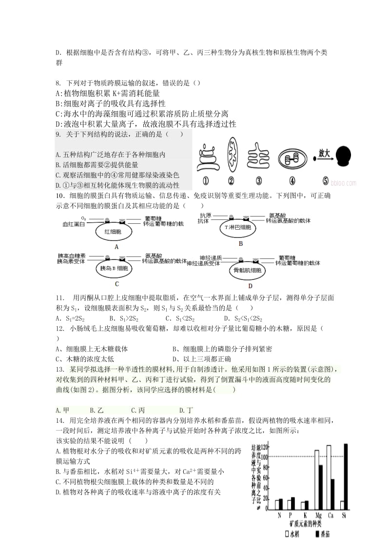 2019-2020年高二上学期入学考试 生物 含答案.doc_第2页