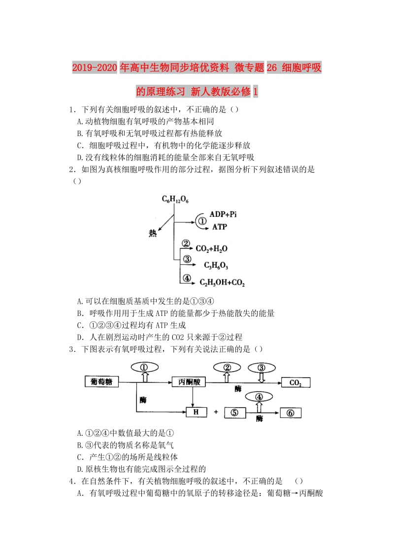 2019-2020年高中生物同步培优资料 微专题26 细胞呼吸的原理练习 新人教版必修1.doc_第1页