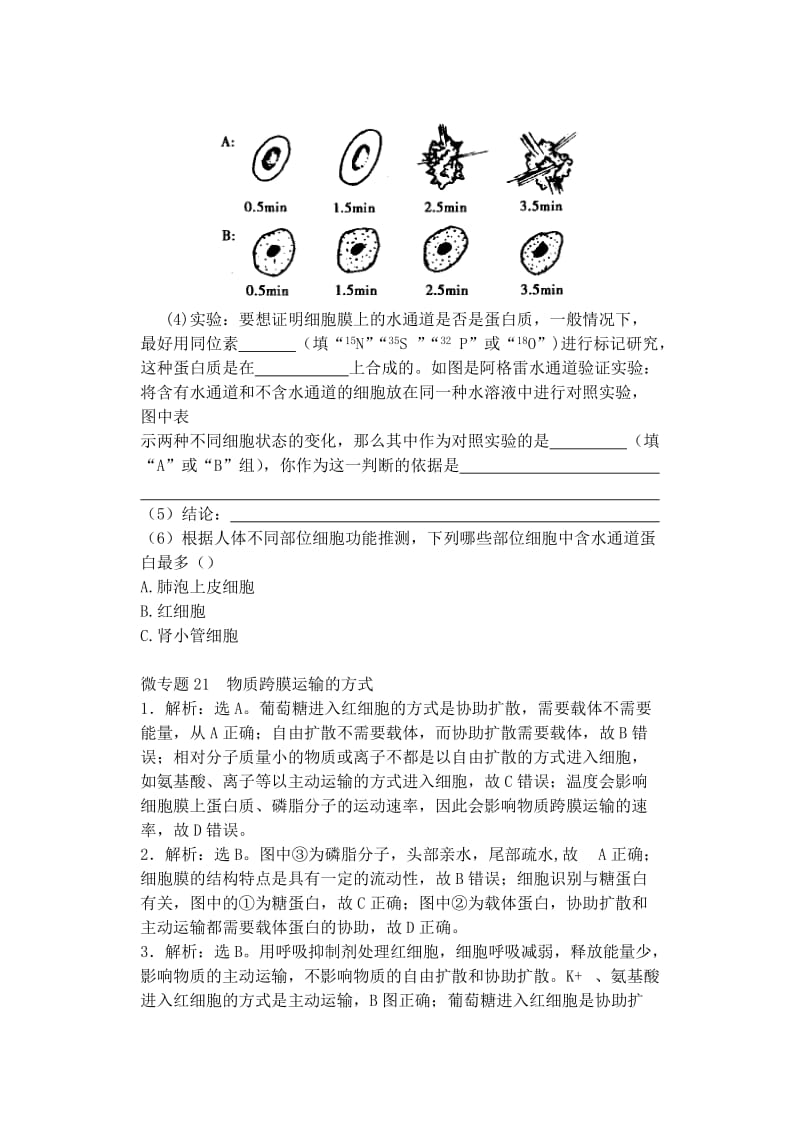 2019-2020年高中生物同步培优资料 微专题21 物质跨膜运输的方式练习 新人教版必修1.doc_第3页