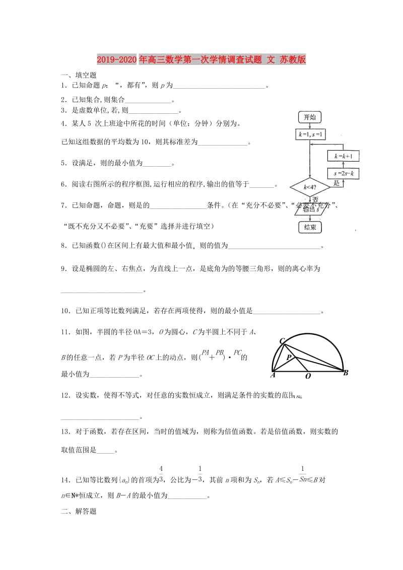 2019-2020年高三数学第一次学情调查试题 文 苏教版.doc_第1页