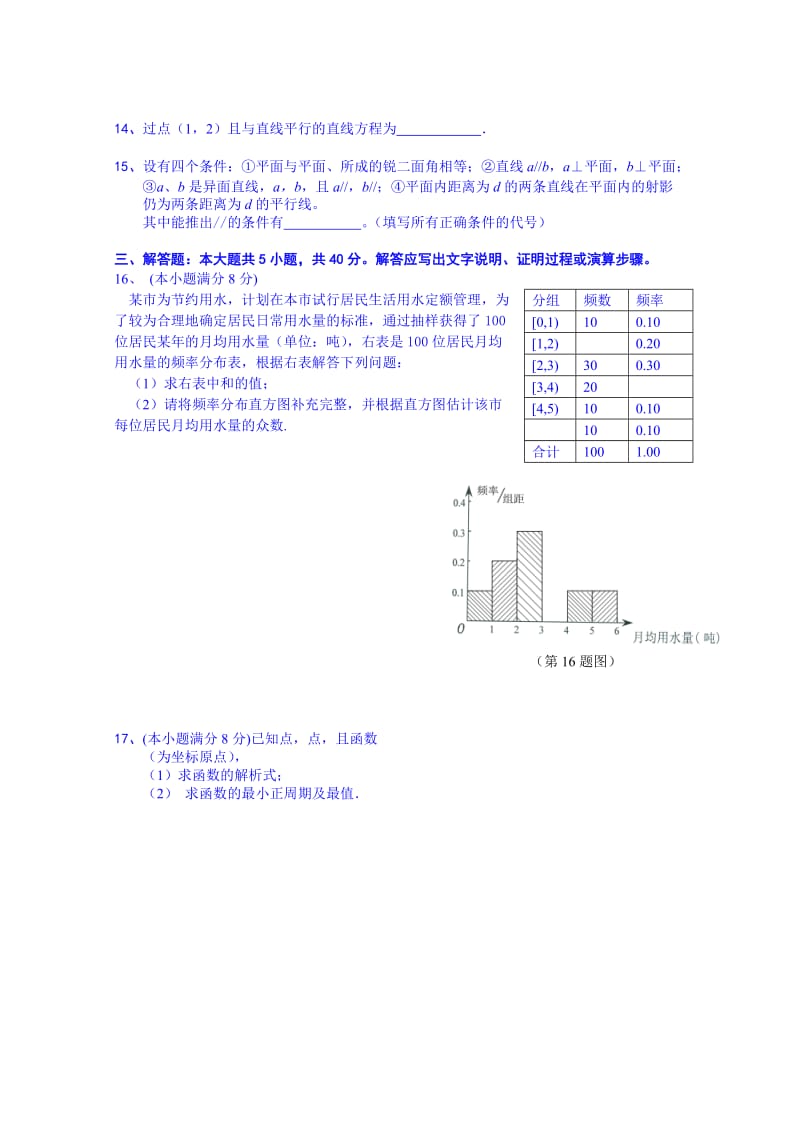 2019-2020年高二下学期学业水平摸底考试数学试题 Word版含答案.doc_第2页