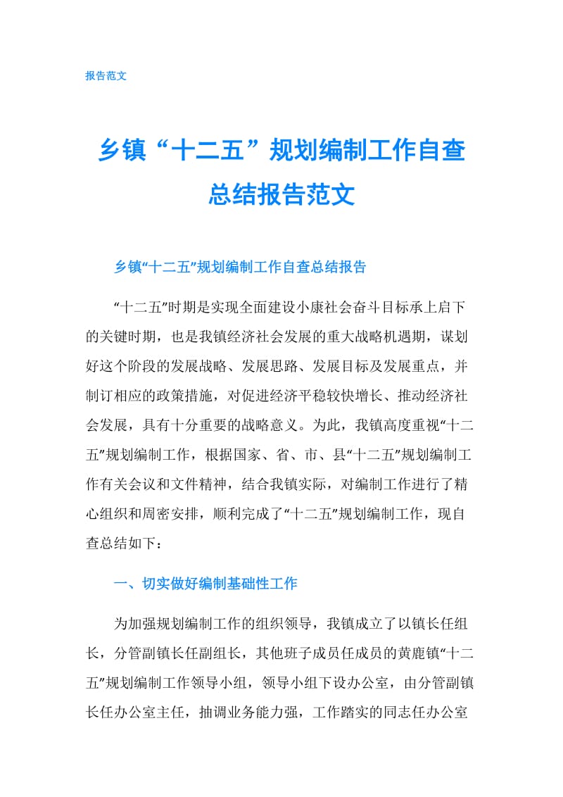 乡镇“十二五”规划编制工作自查总结报告范文.doc_第1页