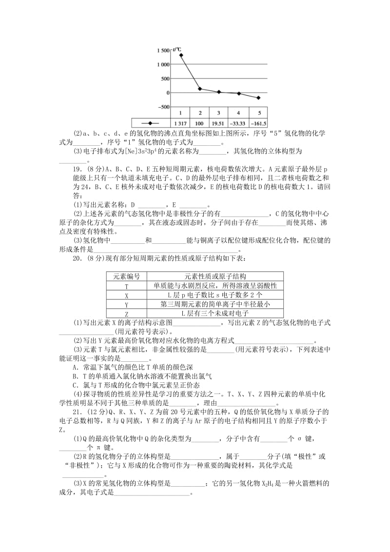 2019-2020年高中化学 第二章 单元检测课后作业 新人教版选修3.doc_第3页