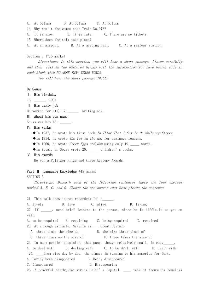 2019-2020年高二英语上学期第三次阶段性学业检测试题.doc_第2页