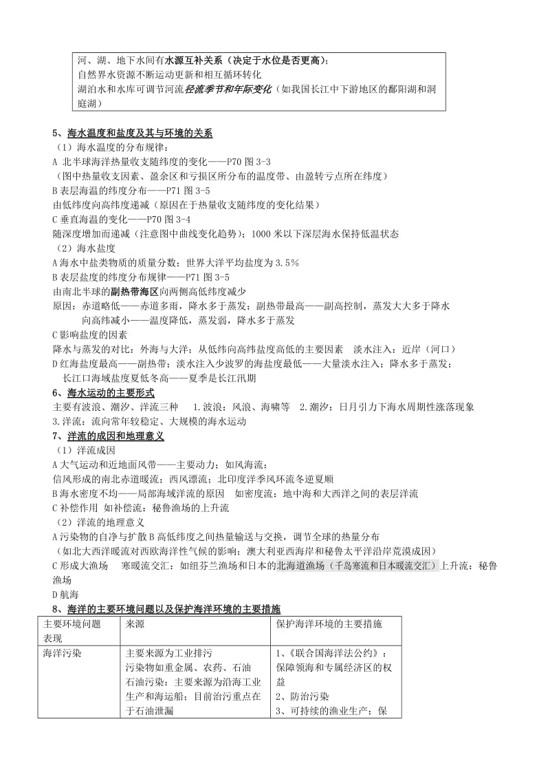 2019-2020年高考地理知识点总结 第三单元 陆地和海洋 第四单元 自然资源和自然环境.doc_第3页