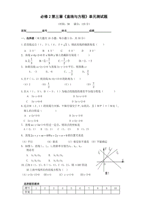 第三章《直線與方程》單元試題及答案(人教A版必修2).rar