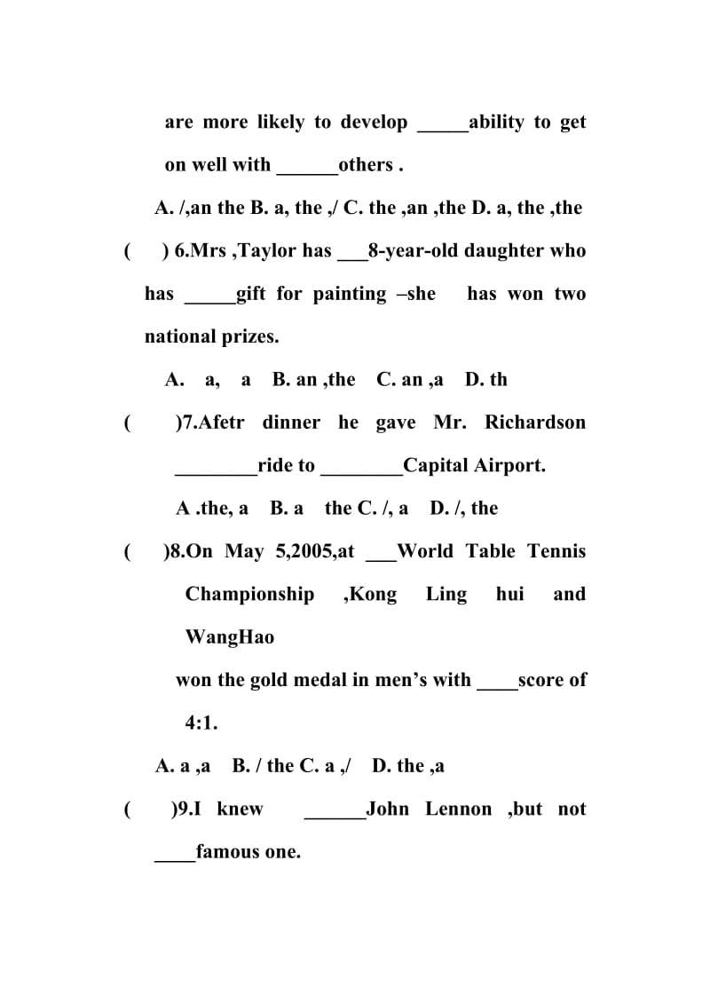 高中英语冠词练习题及答案.doc_第2页