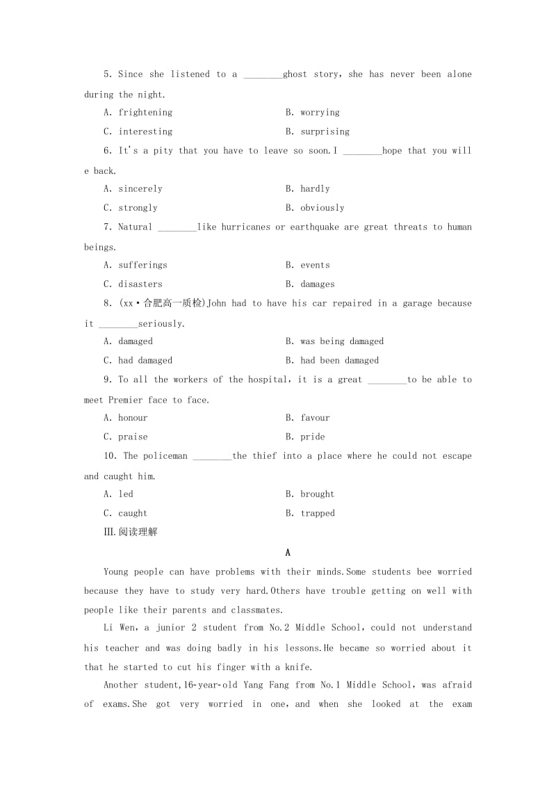 2019-2020年高中英语 Unit 4 Earthquakes Using Language课时作业 新人教版必修1.doc_第2页