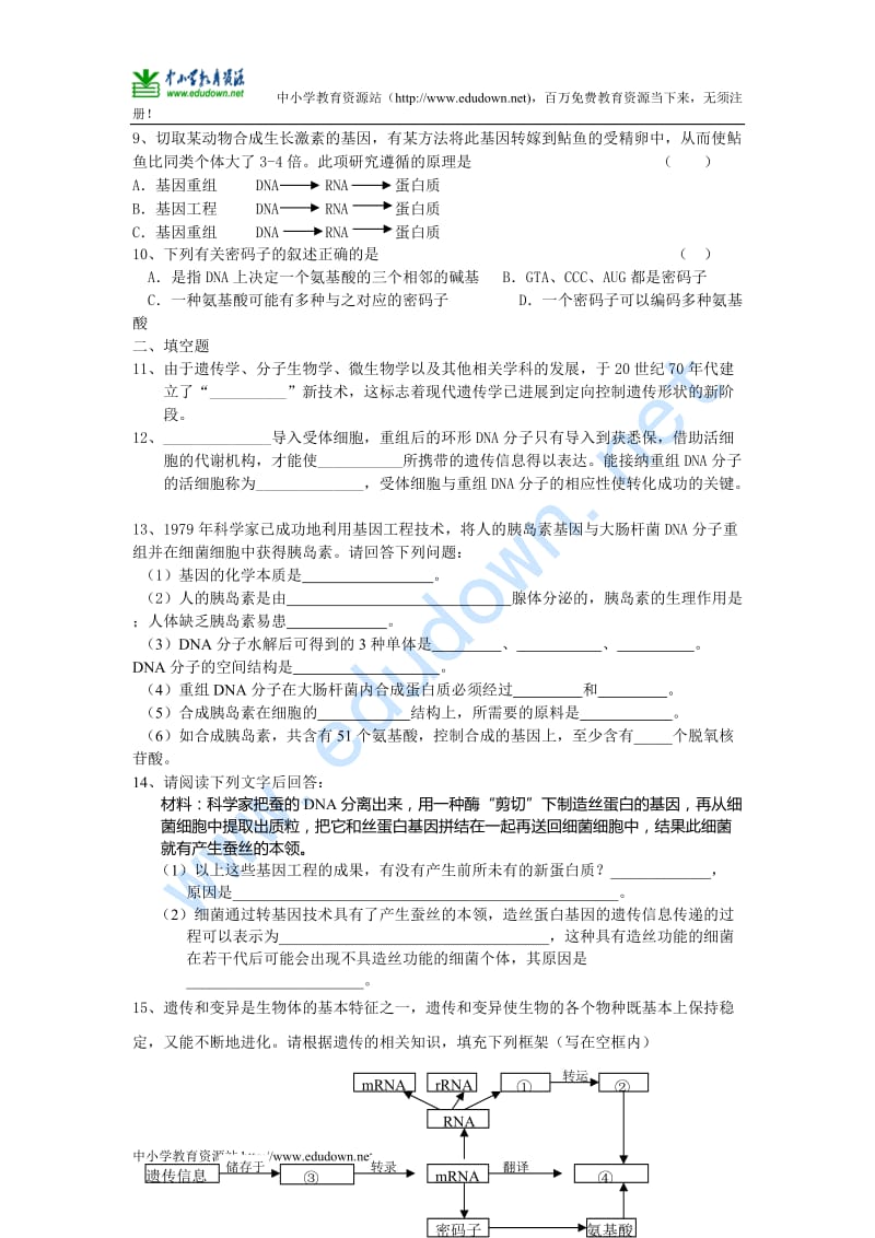 沪科版生命科学高二上6-3《基因工程与转基因生物》习题2.doc_第2页