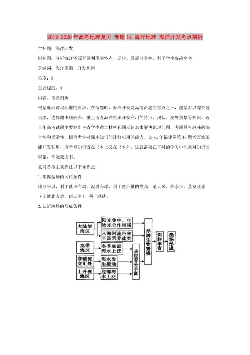 2019-2020年高考地理复习 专题14 海洋地理 海洋开发考点剖析.doc_第1页