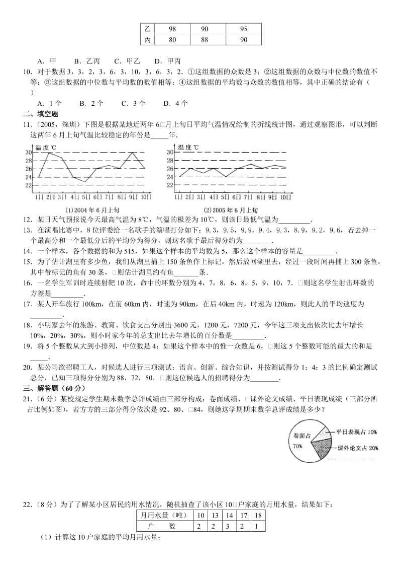 第20章《数据的分析》单元测试题及答案(1).doc_第2页