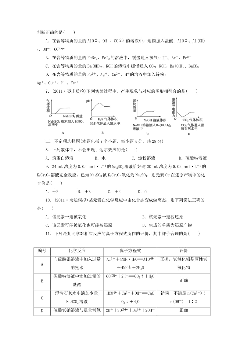 2019-2020年高考化学一轮复习 第2章 物质及其变化章末检测.doc_第2页