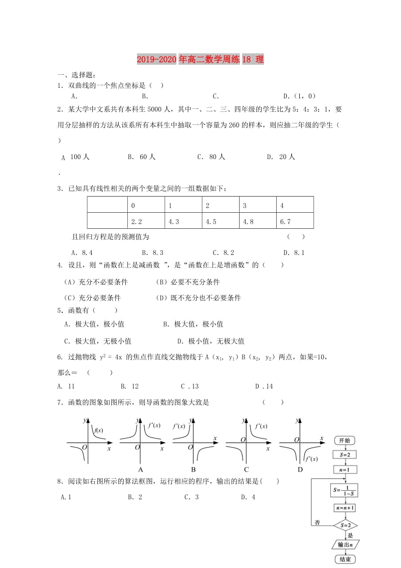 2019-2020年高二数学周练18 理.doc_第1页