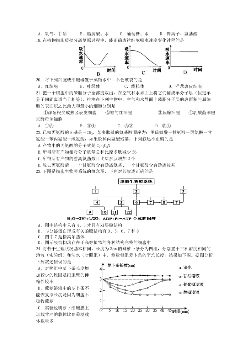 2019-2020年高一生物上学期第二次月考测试题.doc_第3页