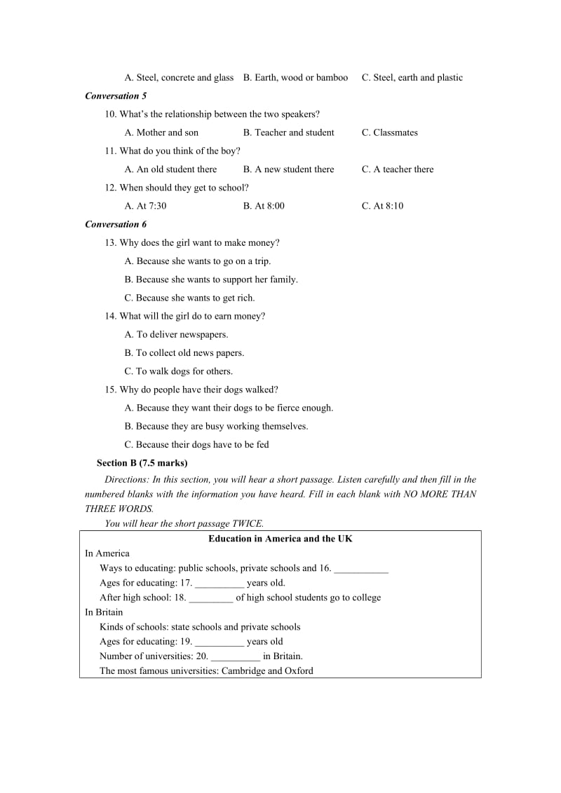 2019-2020年高三第一次月考 英语 Word版含答案.doc_第2页