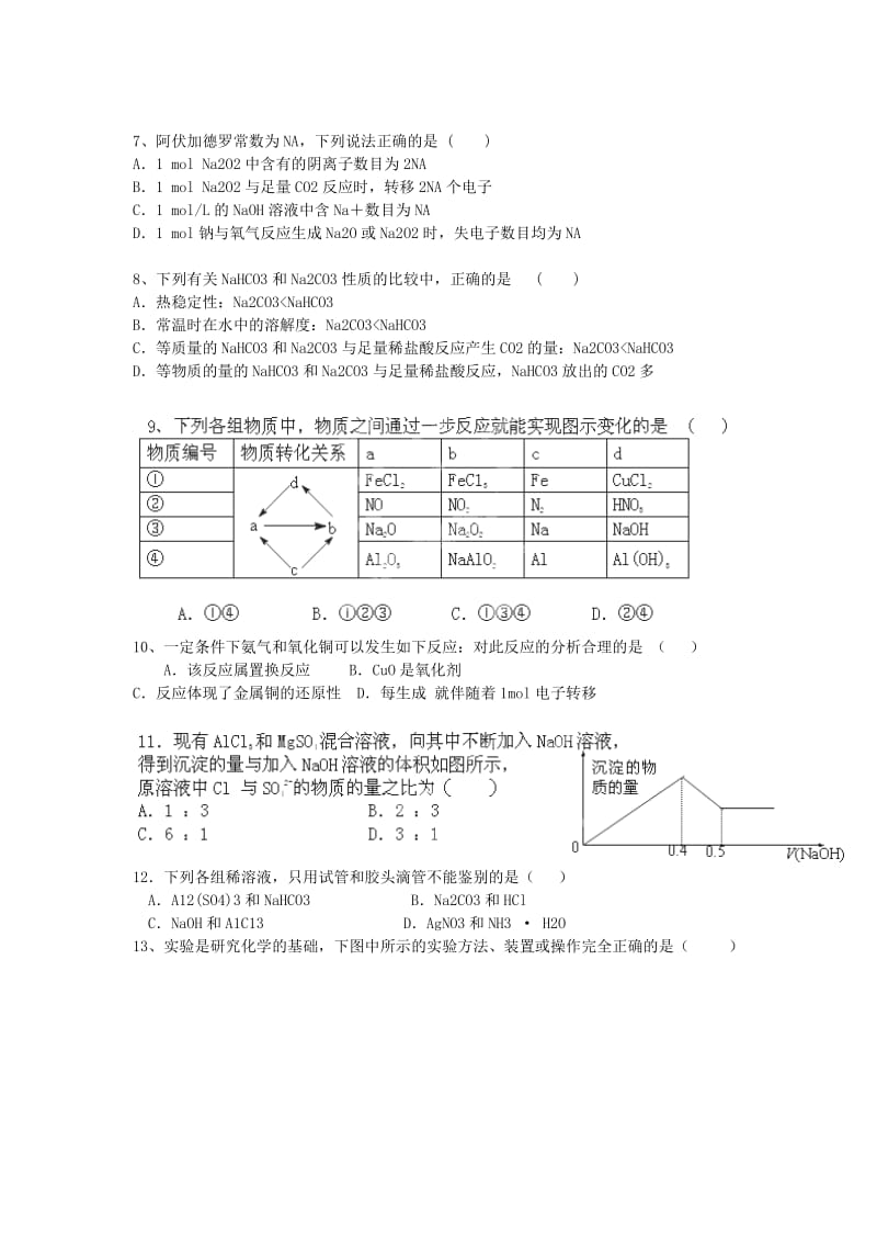 2019-2020年高三化学8月暑假测试试题.doc_第2页