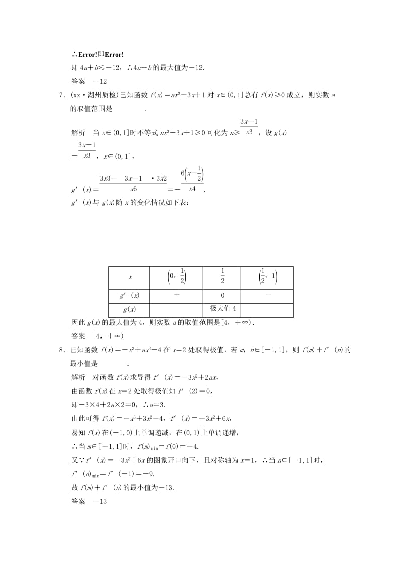 2019-2020年高考数学一轮复习 9.3 导数的应用（二） 文.doc_第3页