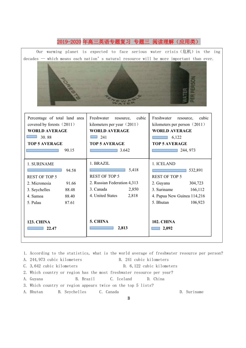 2019-2020年高三英语专题复习 专题三 阅读理解（应用类）.doc_第1页