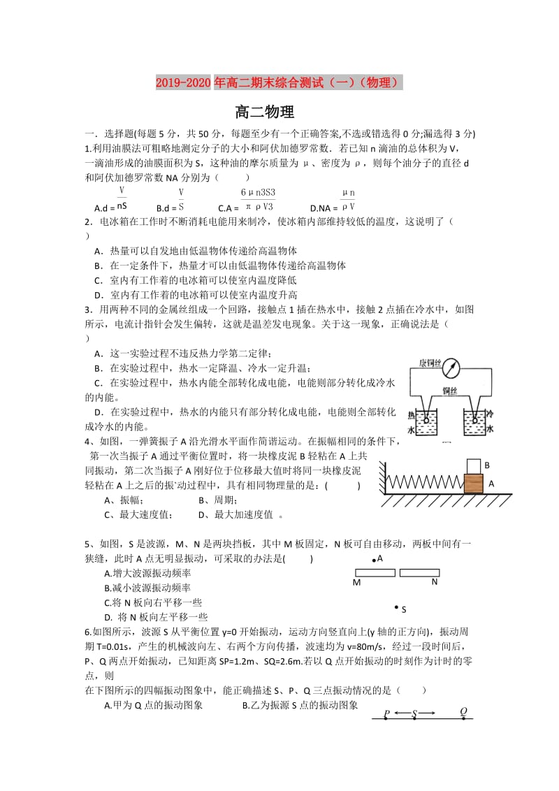 2019-2020年高二期末综合测试（一）（物理）.doc_第1页