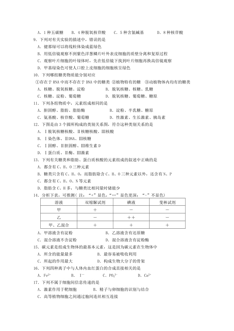 2019-2020年高一生物上学期第二次质检试题.doc_第2页