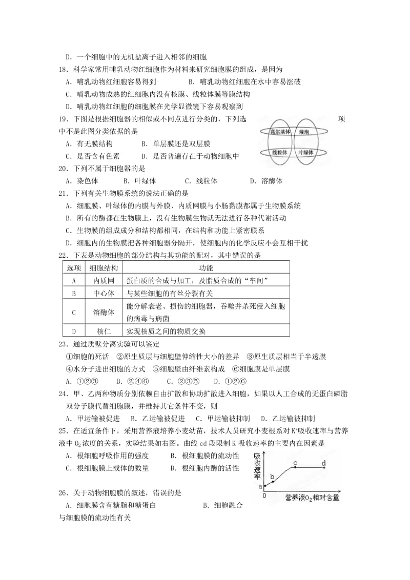 2019-2020年高一生物上学期第二次质检试题.doc_第3页