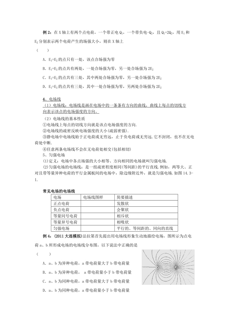 2019-2020年高中物理 第一章 静电场 电场电场线知识点复习教科版选修3-1.DOC_第2页