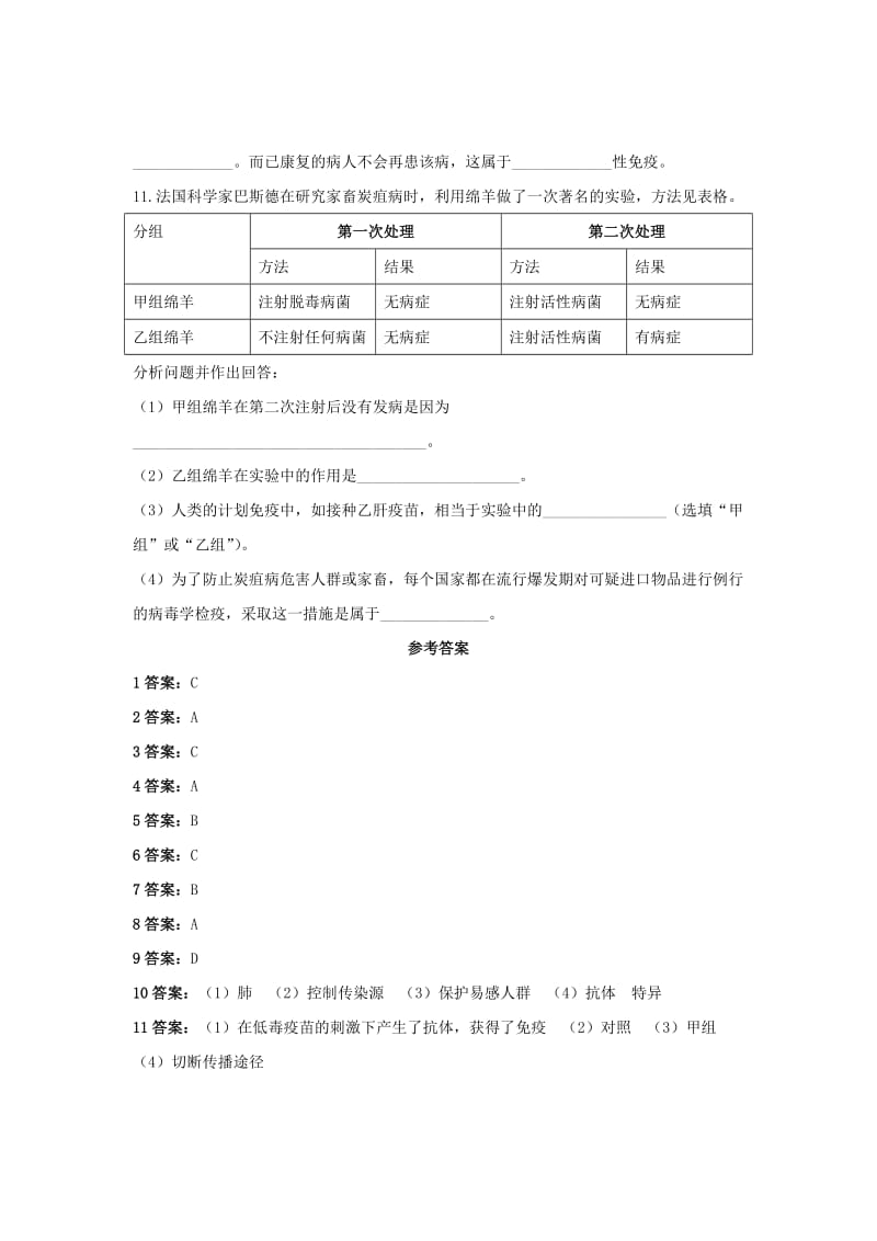 2019-2020年高中生物 第二章 第4节 动物疫病的控制随堂测试 新人教版选修2.doc_第3页