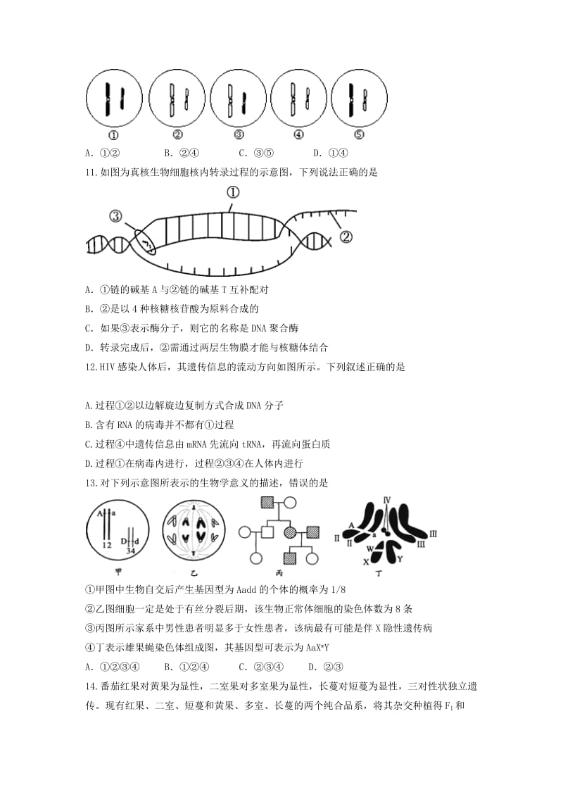 2019-2020年高二上学期第二次阶段性考试生物试题 含答案.doc_第3页