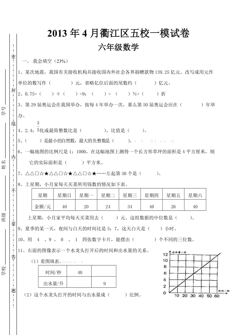 北师大版小升初数学模拟试卷及答案.doc_第1页