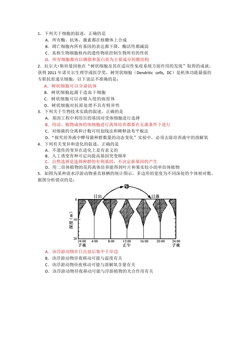 2019-2020年高三第二次统一练习（二模）生物试题.doc_第1页