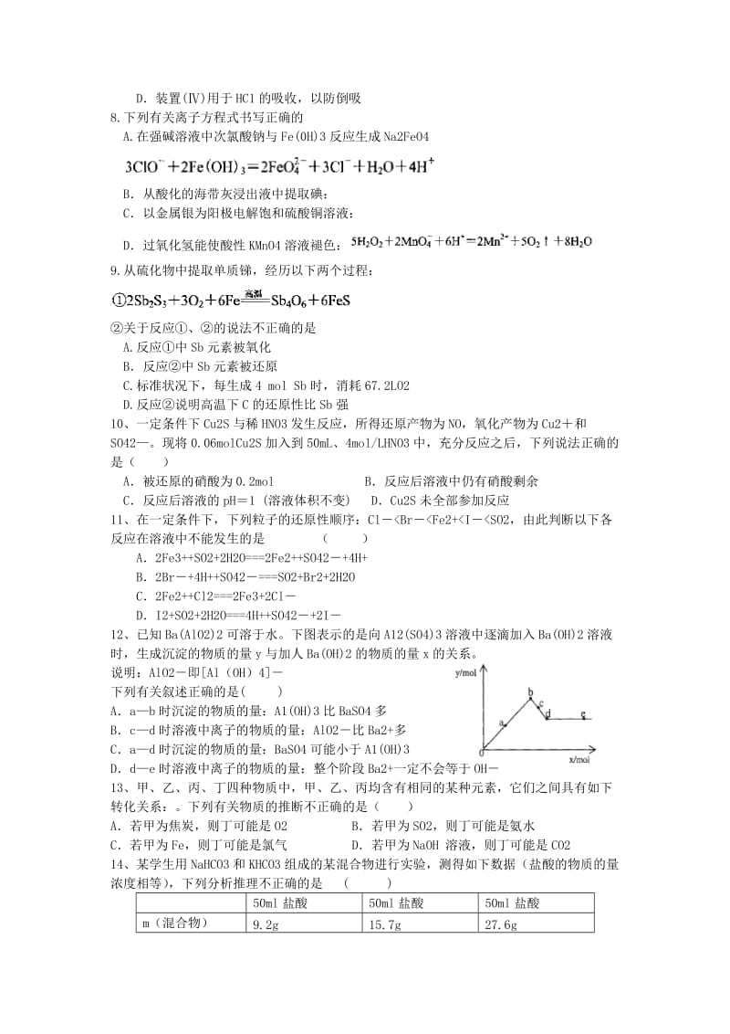 2019-2020年高三10月月考化学试题新人教版.doc_第2页