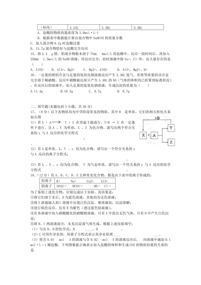 2019-2020年高三10月月考化学试题新人教版.doc_第3页