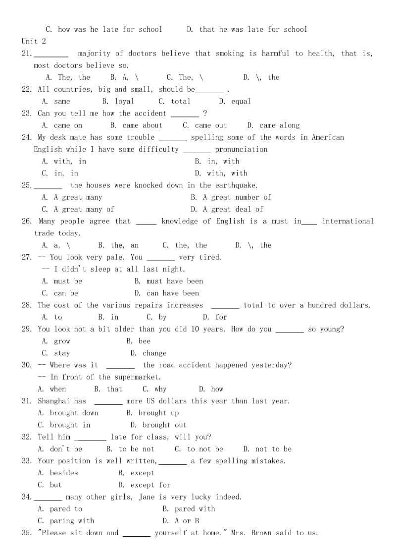 2019-2020年高一英语期末复习单项选择题.doc_第2页