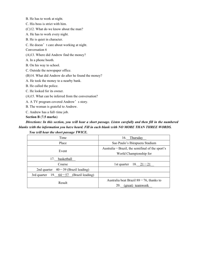 2019-2020年高三第四次月考试题 英语 Word版含答案.DOC_第2页