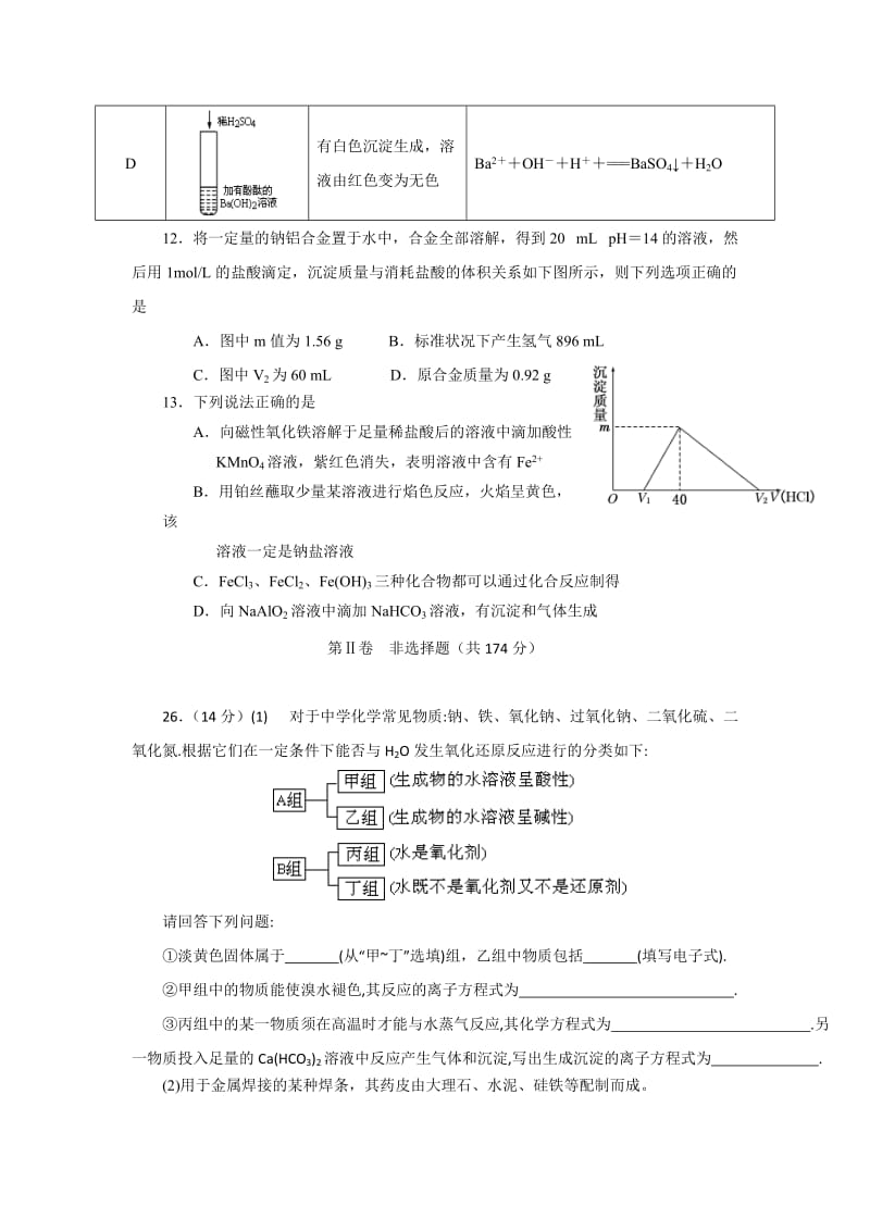 2019-2020年高三上学期9月月考化学试卷 含答案.doc_第2页