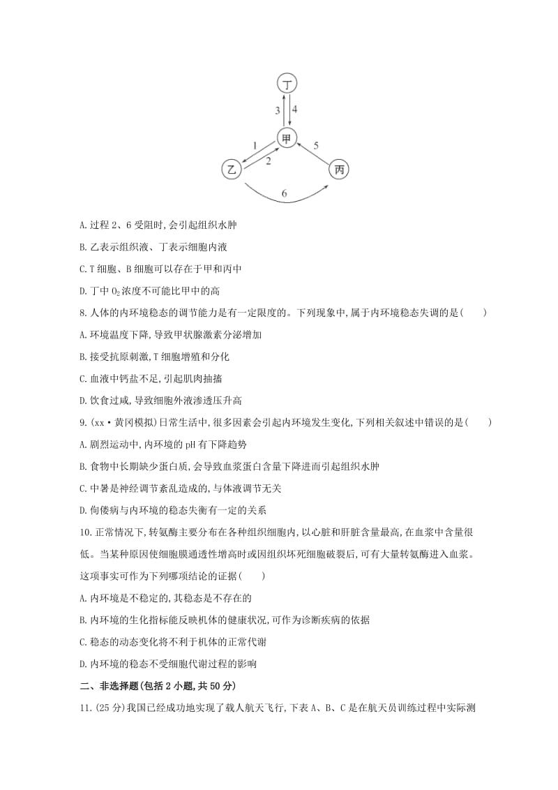 2019-2020年高三生物 人体的内环境与稳态课时作业.doc_第3页