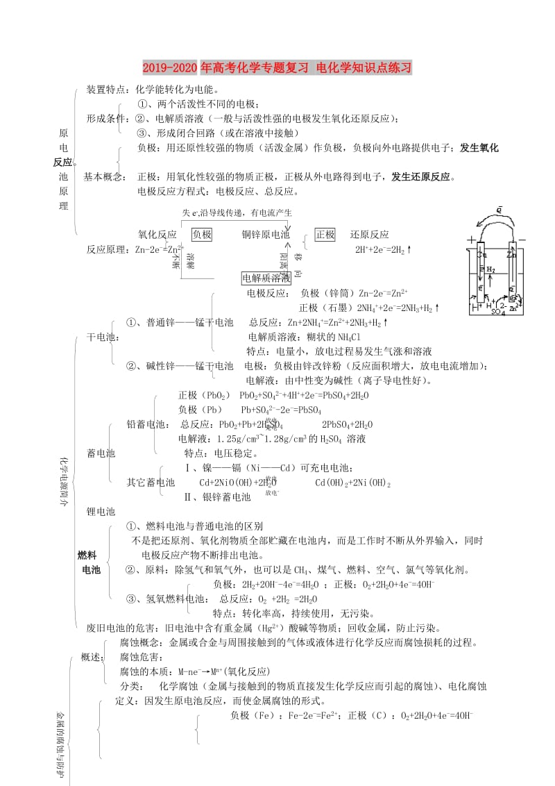 2019-2020年高考化学专题复习 电化学知识点练习.doc_第1页