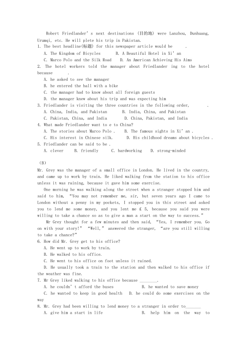 2019-2020年高中英语 Unit 2 Learning from Helen Keller Period VII课后练习案 新人教版必修3 .doc_第3页