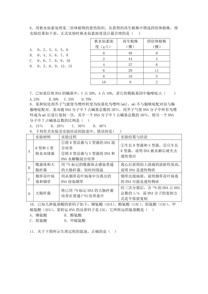 2019-2020年高二上学期生物第一次段考试题 含答案.doc_第2页