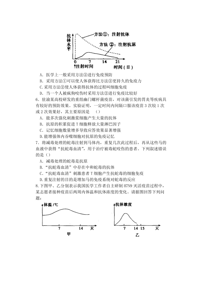 2019-2020年高中生物同步培优资料 微专题13 免疫探究与应用练习 新人教版必修3.doc_第2页