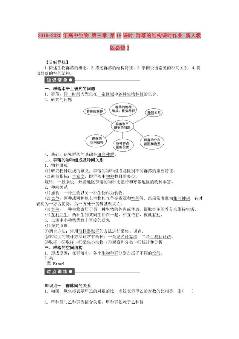 2019-2020年高中生物 第三章 第18课时 群落的结构课时作业 新人教版必修3.doc_第1页