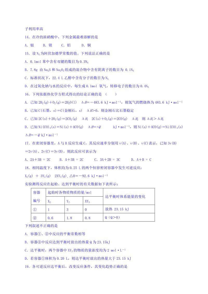 2019-2020年高二（承智班）上学期周练（12.16）化学试题 含答案.doc_第3页