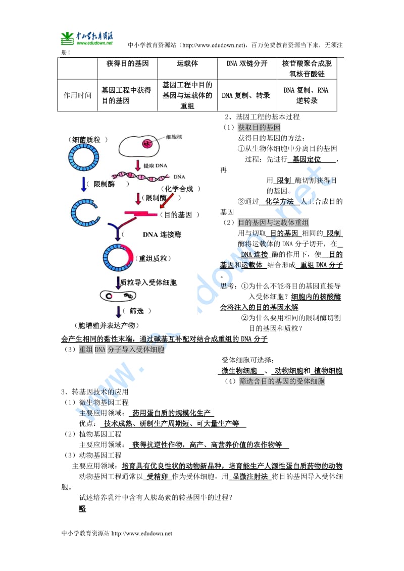 沪科版生命科学高二上6-3《基因工程与转基因生物》学案答案.doc_第2页