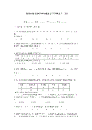 芜湖市张镇中学新人教版八年级下复习试卷(五)及答案.rar