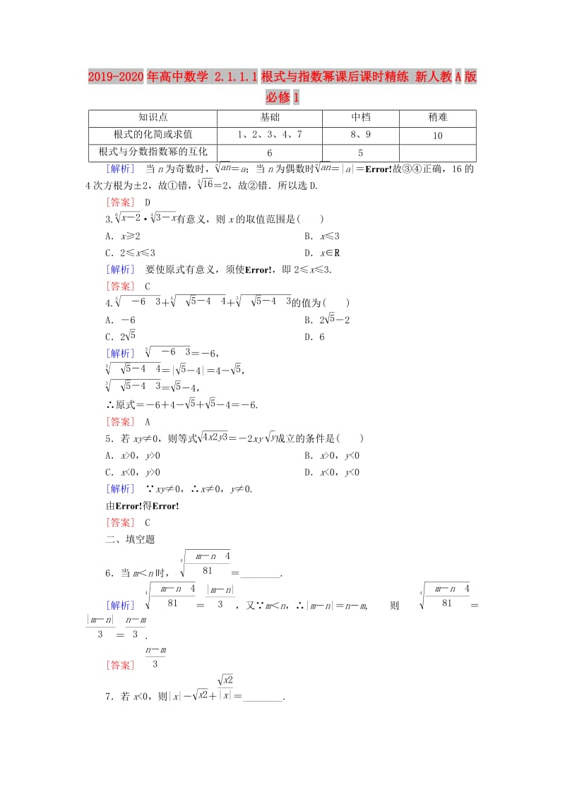 2019-2020年高中数学 2.1.1.1根式与指数幂课后课时精练 新人教A版必修1.doc_第1页