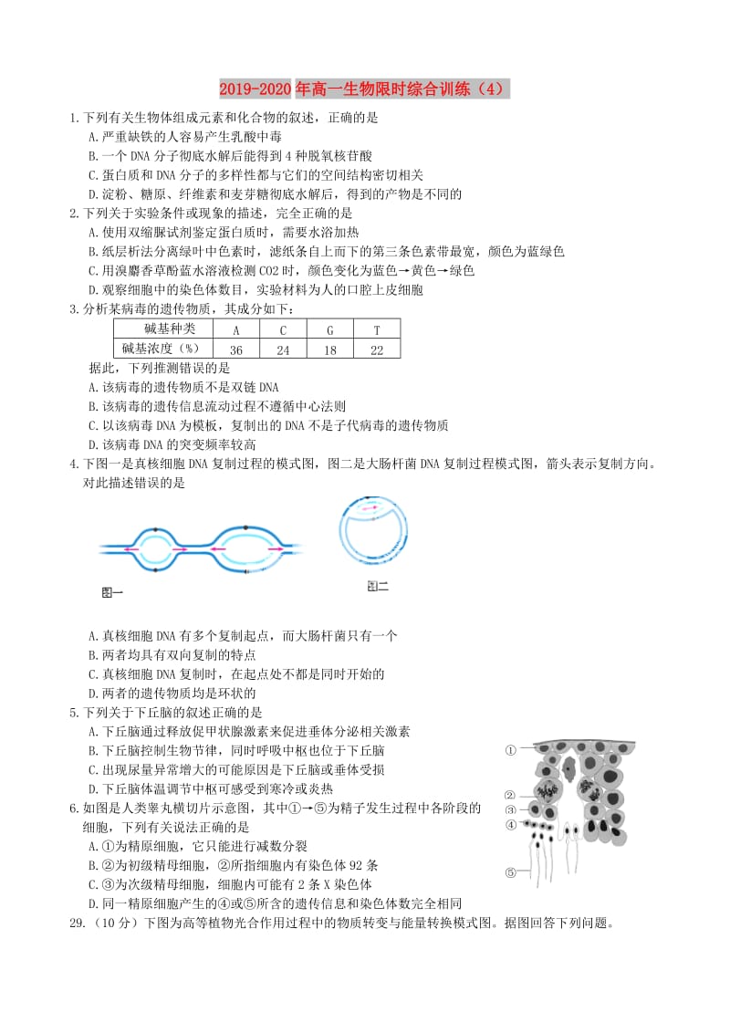 2019-2020年高一生物限时综合训练（4）.doc_第1页