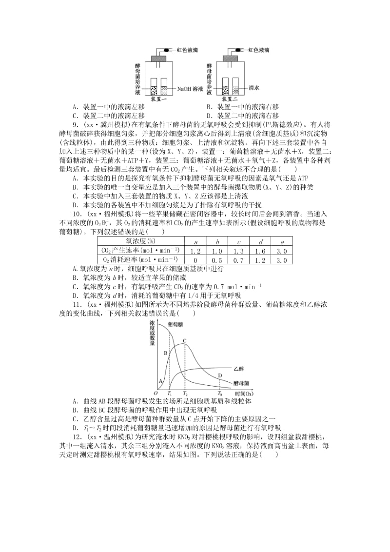 2019-2020年高三生物一轮复习 第三单元 第2讲 细胞呼吸课下限时集训2 新人教版必修1.doc_第2页